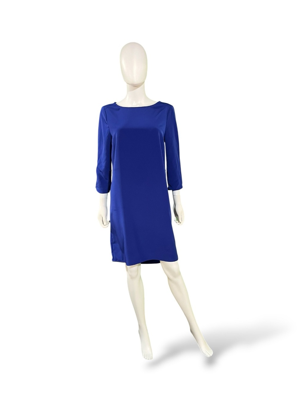 The Limited Royal Blue Solid Shift Dress Boat Neck 3/4 Sleeve Knee Length Zip, M